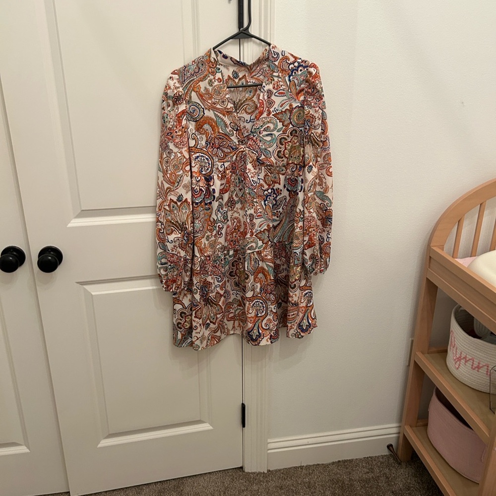 SHEIN Vibrant Paisley Dress with Orange and Blue Accents
